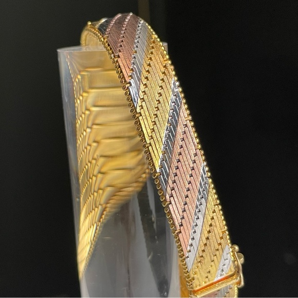 Milor sterling silver Multi Sterling Silver Gold Herringbone Cuff Bracelet - Picture 10 of 14